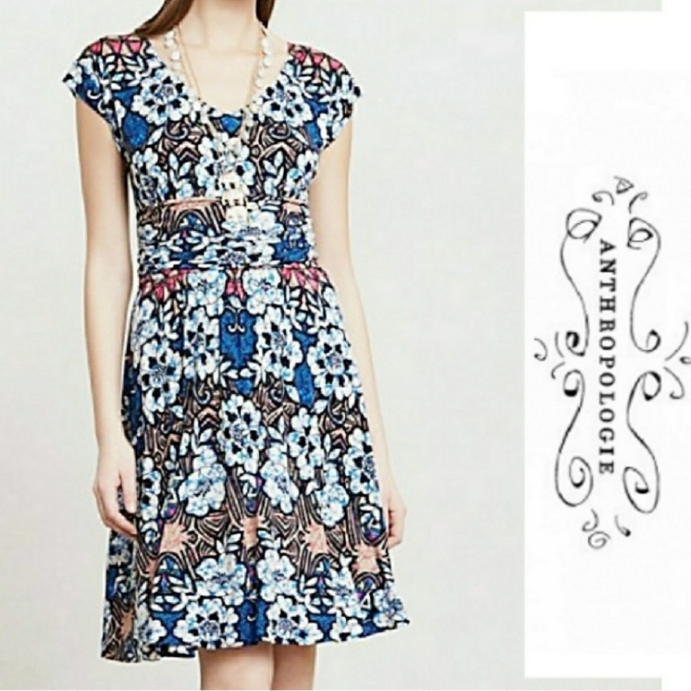 Anthropologie Meadow Rue Batik Gardenia fit and flare dress XS
